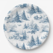 Blue Toile Christmas Pattern  Papieren Bordje (Voorkant)
