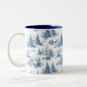 Blue Toile Christmas Pattern Tweekleurige Koffiemok (Links)