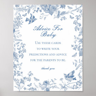 Blue Toile De Jouy Advies voor Baby shower Game Poster