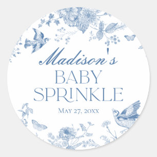 Blue Toile De Jouy  Bloemen Baby Sprinkle Ronde Sticker