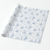 Blue Toile De Jouy Bloemen Chinoiserie Cadeaupapier (Uitgerold)
