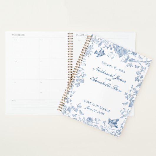 Blue Toile De Jouy Bloemen Huwelijk Planner (Display)