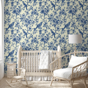 Blue Toile De Jouy  Elegant Behang