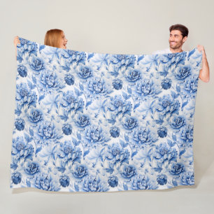 Blue Toile de Jouy Fleece Deken
