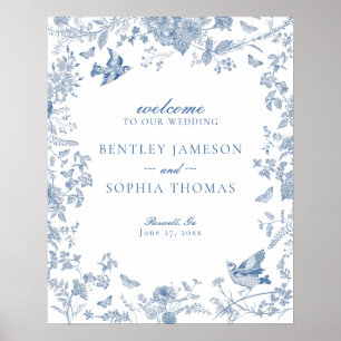 Blue Toile De Jouy Floral Mariage Affiche de bienv