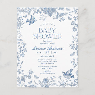 Blue Toile de Jouy Franse Bloemen Baby shower Briefkaart