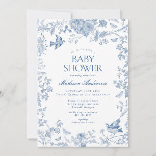 Blue Toile de Jouy Franse Bloemen Baby shower Kaart