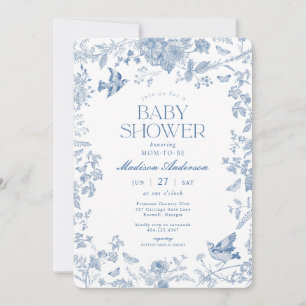 Blue Toile de Jouy Franse Bloemen Baby shower Kaart