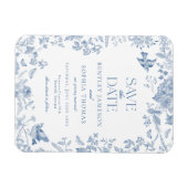 Blue Toile De Jouy Franse Bloemen Bewaar de datum Magneet (Horizontaal)