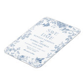 Blue Toile De Jouy Franse Bloemen Bewaar de datum Magneet (Linkerzijde)
