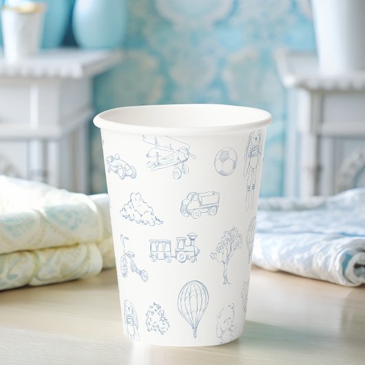 Blue Toile de Jouy Nursery Boy Baby shower Papieren Bekers