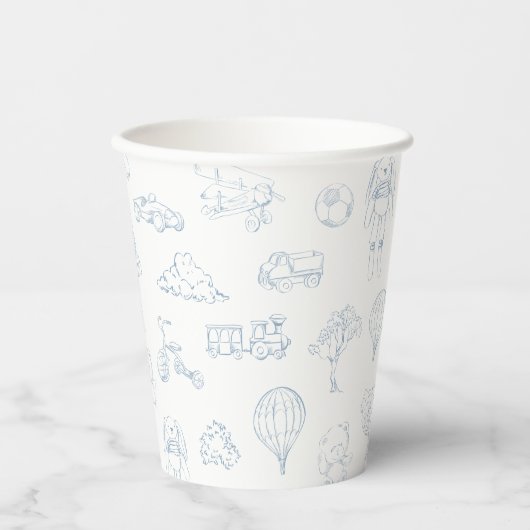 Blue Toile de Jouy Nursery Boy Baby shower Papieren Bekers (Voorkant)