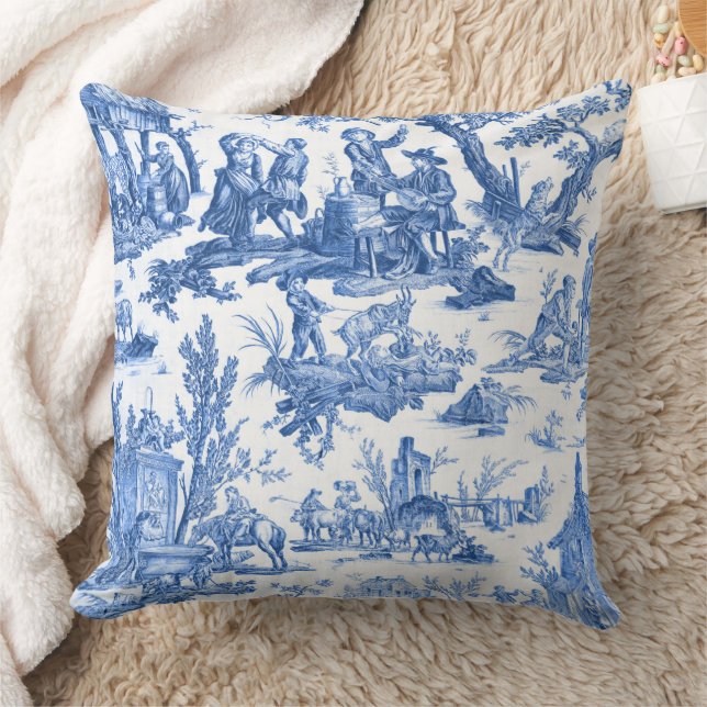 Blue Toile de Jouy Sierkussen (Deken)