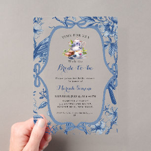 Blue Toile de Jouy Tea Party Vrijgezellenfeest Acryl Uitnodigingen