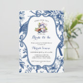 Blue Toile de Jouy Tea Party Vrijgezellenfeest Kaart (Staand voorkant)