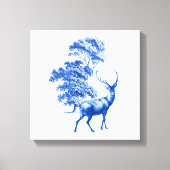 Blue Toile Deer in Forest Canvas Afdruk (Voorkant)