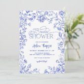 Blue Toile Elegant Modern Script Vrijgezellenfeest Kaart (Staand voorkant)