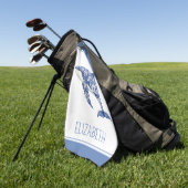 Blue Toile Floral Beach Dolfijn Gepersonaliseerd Golfhanddoek (Groen)