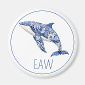 Blue Toile Floral Beach Dolfijn Monogram Magneet (Voorkant)