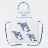 Blue Toile Floral Beach Dolfijn Monogram Schort (Voorkant)