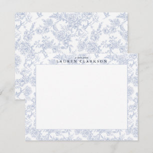 Blue Toile Floral Border Note Kaart
