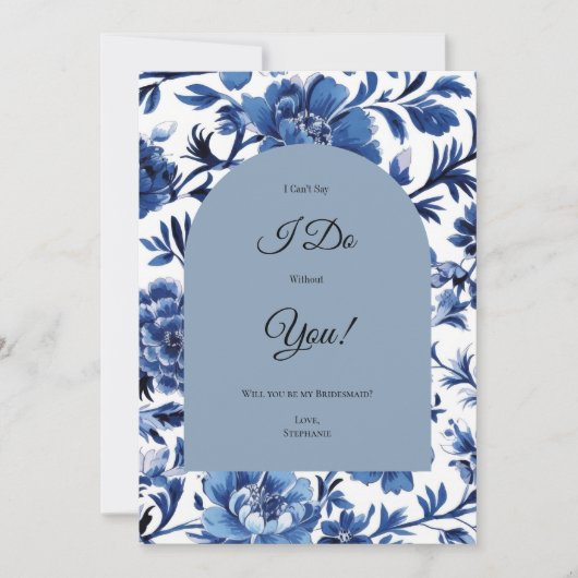 Blue Toile Floral bruidsmeisje voorstel Kaart (Voorkant)