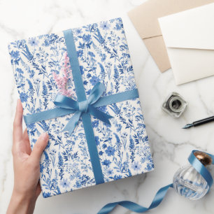 Blue Toile Floral Cadeaupapier