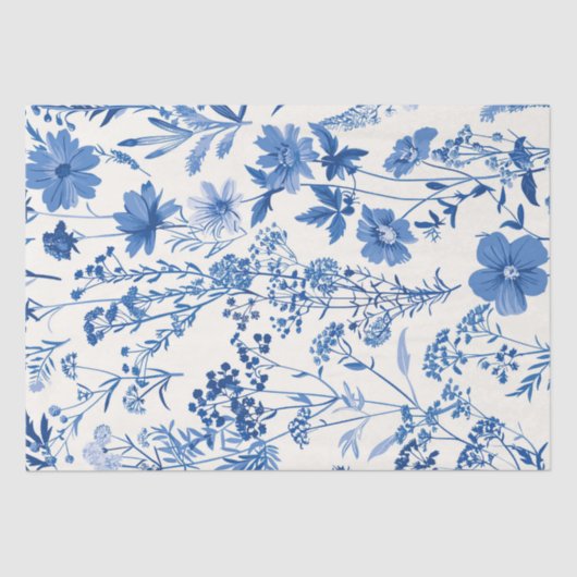 Blue Toile  Floral Tissuepapier (Voorkant)