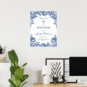 Blue Toile Flower Baptism Poster (Thuiskantoor)