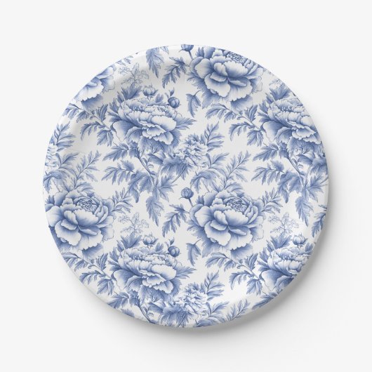 Blue Toile Flower Doop Papier Bord (Voorkant)