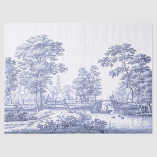 Blue Toile  Franse ontkoppeling Tissuepapier (Voorkant)