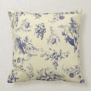 Blue Toile French Country Cherub Pattern Kussen
