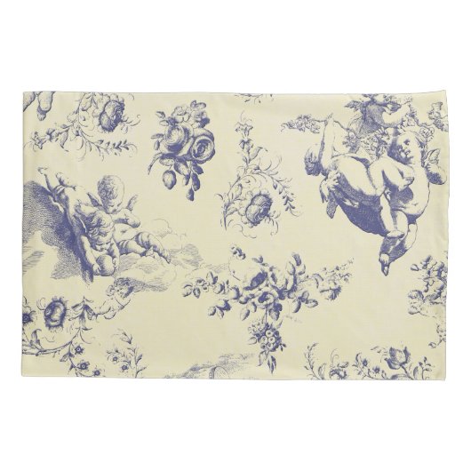 Blue Toile French Country Cherub Pattern Kussensloop (Achterkant-Links)