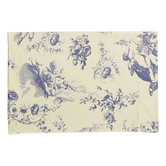 Blue Toile French Country Cherub Pattern Kussensloop (Voorkant-Rechts)