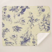 Blue Toile French Country Cherub Pattern Sherpa Deken (Voorkant (horizontaal))
