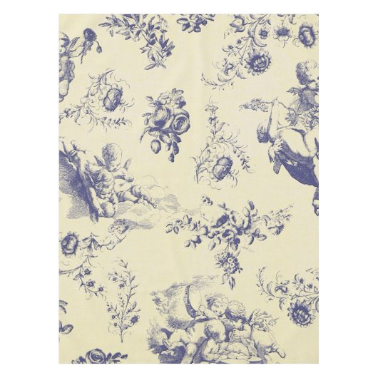Blue Toile French Country Cherub Pattern Tafelkleed (Voorkant)