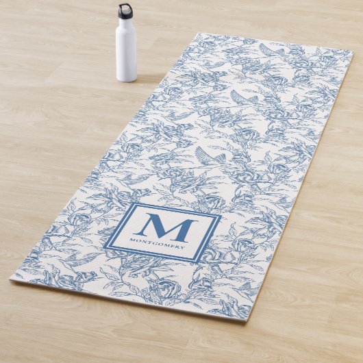 Blue Toile French Custom Name Yogamat (In situ)