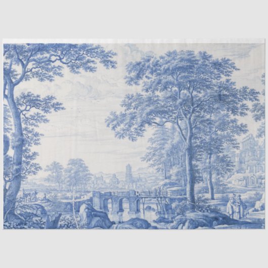 Blue Toile French Decoupage Artwork Tissuepapier (Voorkant)