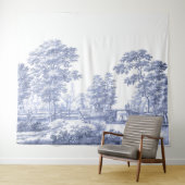 Blue Toile French Pastoral Bridge Boat Wandkleed (In Situ (horizontaal))