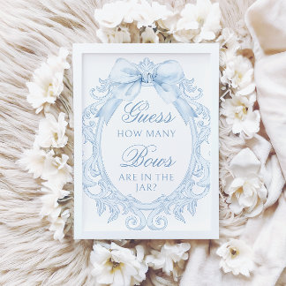 Blue  Toile How Many Bows Baby Boy Shower Kaart