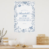 Blue Toile Jouy Floral Anniversaire Affiche de bie (Cuisine)