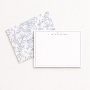 Blue Toile Minimalist Border Note Kaart