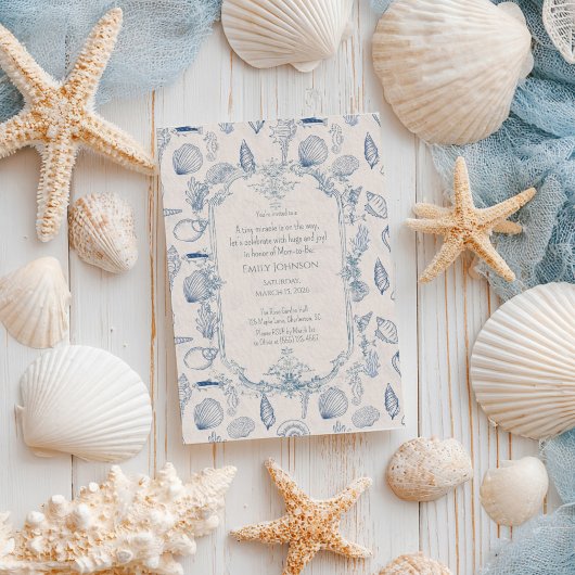 Blue toile Ocean Baby Shower Invitation