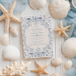 Blue toile Ocean Bridal Shower Invitation Kaart