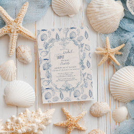 Blue toile Ocean Bridal Shower Invitation Kaart