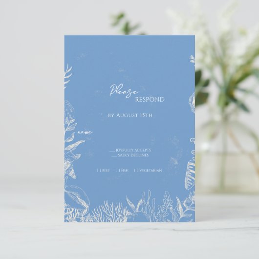 Blue Toile Océan thème Mariage RSVP (Debout devant)