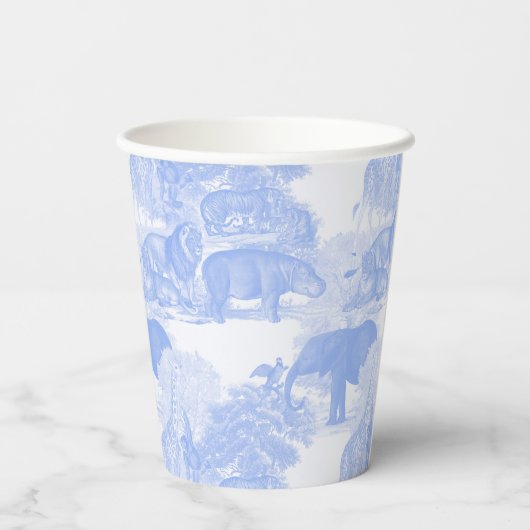 Blue Toile Oerwoud Animals Safari Chinoiserie Papieren Bekers (Achterkant)