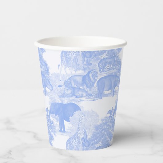 Blue Toile Oerwoud Animals Safari Chinoiserie Papieren Bekers (Voorkant)