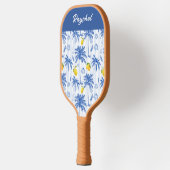 Blue Toile Palm Trees Lemons Monogram Name Pickleball Paddle (Links)