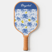 Blue Toile Palm Trees Lemons Monogram Name Pickleball Paddle (Achterkant)